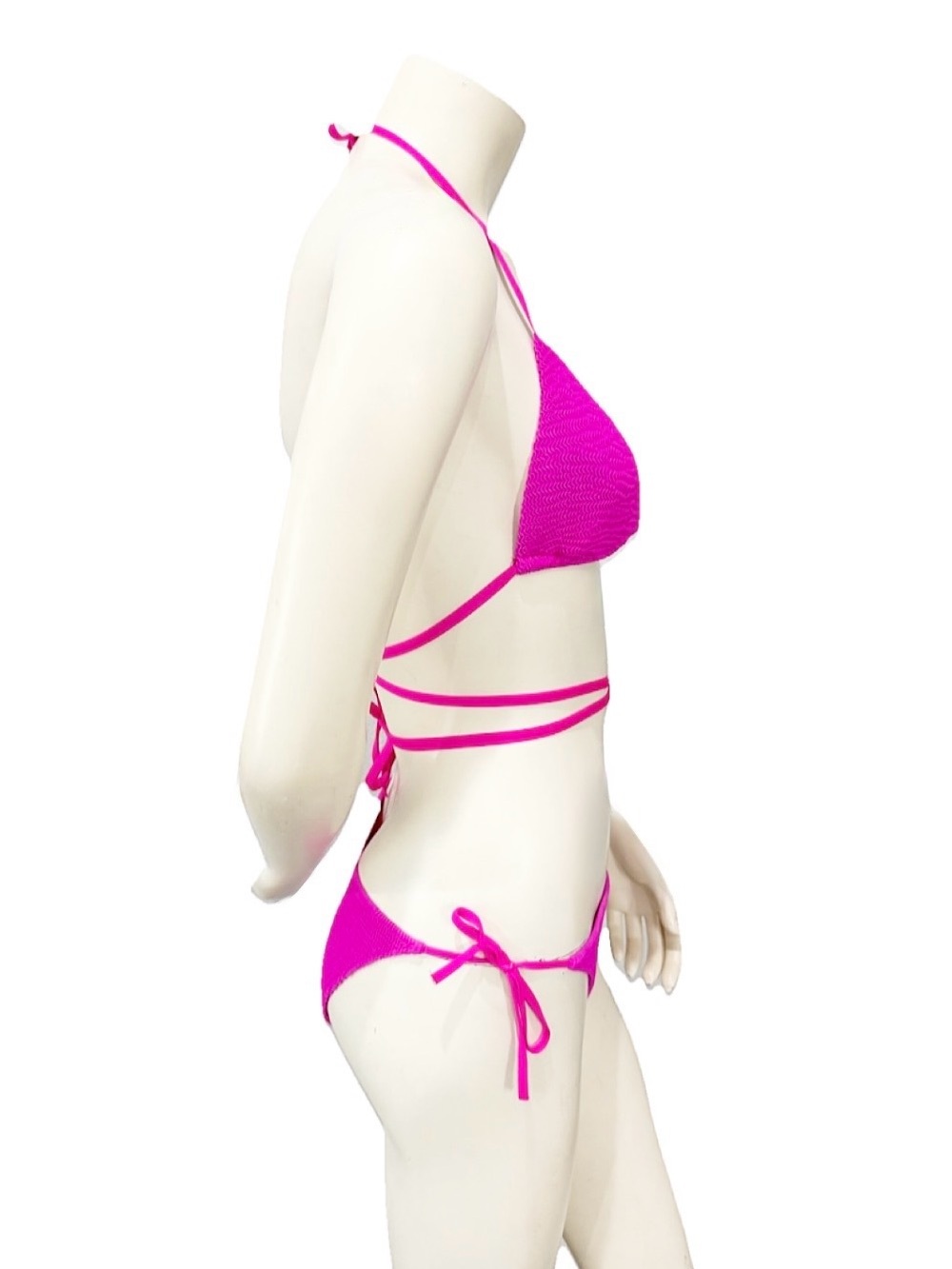 Calzedonia Corey Bikini Set Small Hot Pink Textured Wrap String - Picture 3 of 8